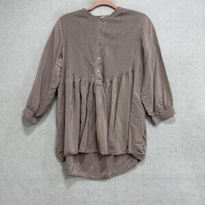 Wilfred Blouse Womens Medium Pink Viscose Pleated Henley Tunic Top 3/4 Sleeve